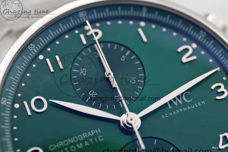 MIROTIME 0315 FastDry Portugieser Chronograph IW371615 ZF Best Edition Green Dial on SS Bracelet A7750 (Slim Movement) 7038
